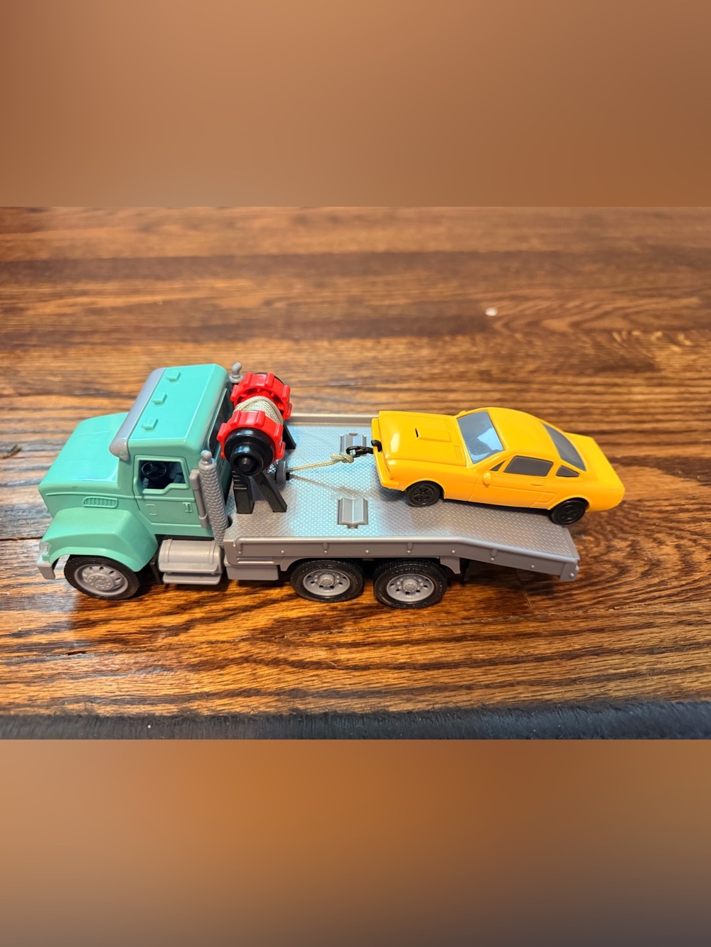 Yellow Sports Car and Teal Tow Truck Playset